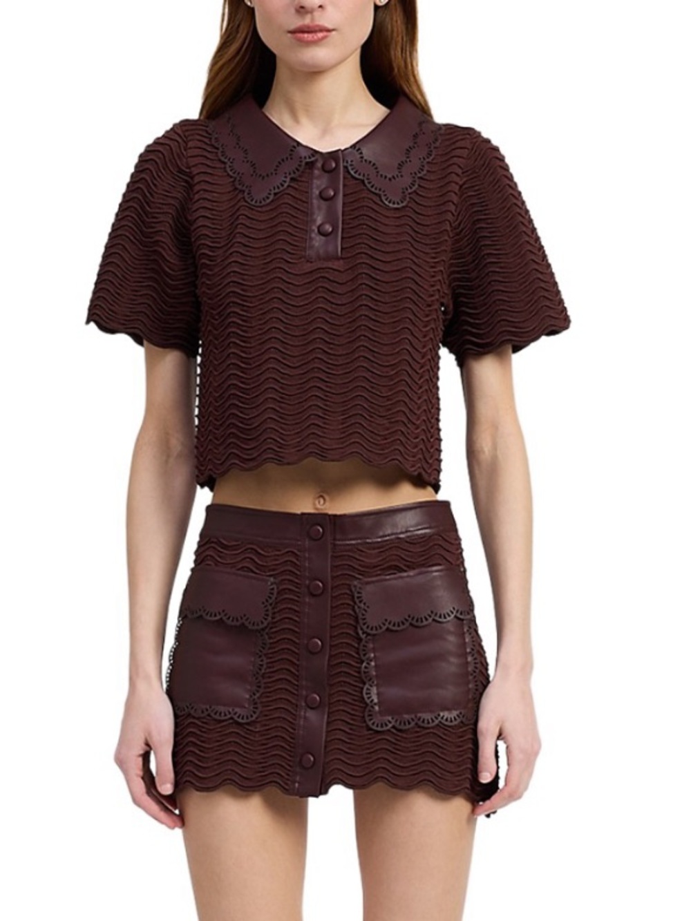 En Saison Wine Burgundy Two-Piece Mini Set with Scalloped Trim - Picture 2 of 11